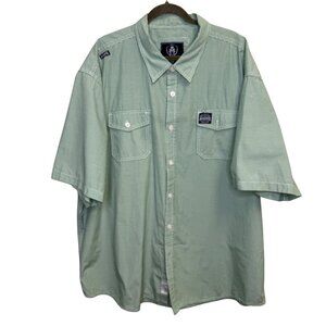 Akademiks Mens Green Plaid Button-Up Shirt Size 5XL Short Sleeve Big & Tall